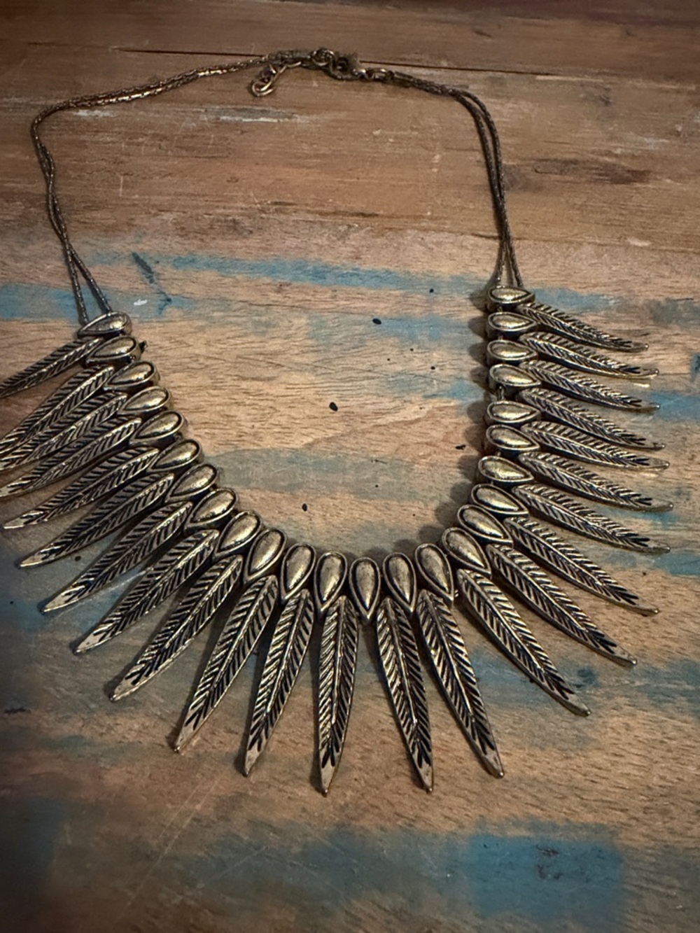Gold-Tone Feather Fringe Statement Necklace
